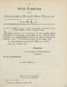 Gesetz-Sammlung für die Königlichen Preussischen Staaten, 8. Januar, 1890, nr. 2.