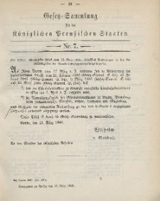 Gesetz-Sammlung für die Königlichen Preussischen Staaten, 27. März, 1890, nr. 7.