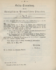 Gesetz-Sammlung für die Königlichen Preussischen Staaten, 27. März, 1890, nr. 7.