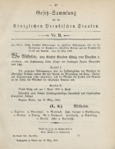 Gesetz-Sammlung für die Königlichen Preussischen Staaten, 29. März, 1890, nr. 9.