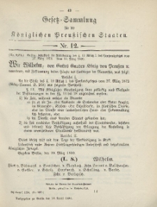 Gesetz-Sammlung für die Königlichen Preussischen Staaten, 10. April, 1890, nr. 12.