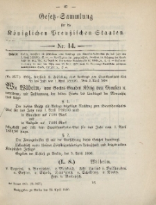 Gesetz-Sammlung für die Königlichen Preussischen Staaten, 25. April, 1890, nr. 14.