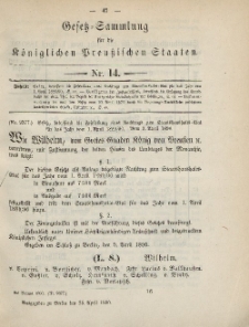 Gesetz-Sammlung für die Königlichen Preussischen Staaten, 25. April, 1890, nr. 14.