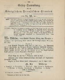 Gesetz-Sammlung für die Königlichen Preussischen Staaten, 24. Mai, 1890, nr. 21.