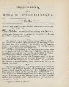 Gesetz-Sammlung für die Königlichen Preussischen Staaten, 23. Juni, 1890, nr. 27.
