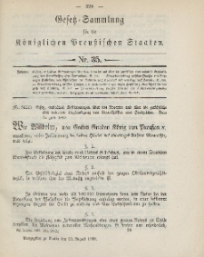 Gesetz-Sammlung für die Königlichen Preussischen Staaten, 19. August, 1890, nr. 35.