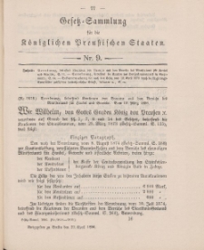 Gesetz-Sammlung für die Königlichen Preussischen Staaten, 22. April 1896, nr. 9.