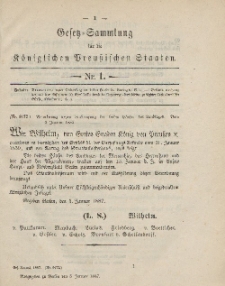 Gesetz-Sammlung für die Königlichen Preussischen Staaten, 5. Januar, 1887, nr. 1.