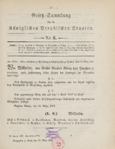 Gesetz-Sammlung für die Königlichen Preussischen Staaten, 23. März, 1887, nr. 6.
