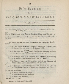 Gesetz-Sammlung für die Königlichen Preussischen Staaten, 30. März, 1887, nr. 7.