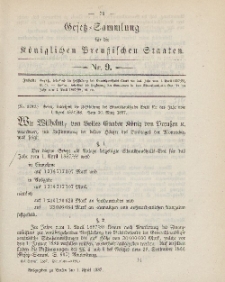 Gesetz-Sammlung für die Königlichen Preussischen Staaten, 1. April, 1887, nr. 9.