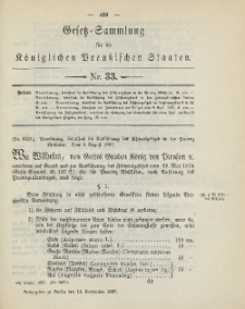 Gesetz-Sammlung für die Königlichen Preussischen Staaten, 14. September, 1887, nr. 33.