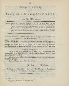 Gesetz-Sammlung für die Königlichen Preussischen Staaten, 19. November, 1887, nr. 37.