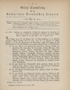 Gesetz-Sammlung für die Königlichen Preussischen Staaten, 15. Januar, 1883, nr. 1.