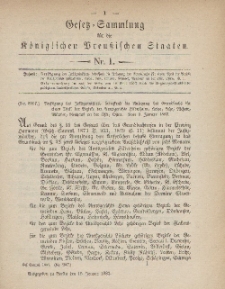 Gesetz-Sammlung für die Königlichen Preussischen Staaten, 15. Januar, 1883, nr. 1.