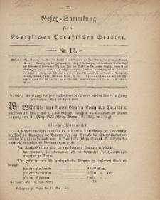 Gesetz-Sammlung für die Königlichen Preussischen Staaten, 15. Mai, 1883, nr. 13.