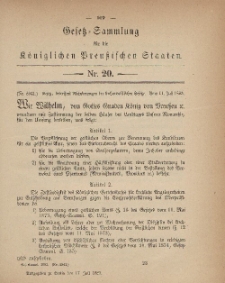 Gesetz-Sammlung für die Königlichen Preussischen Staaten, 17. Juli, 1883, nr. 20.
