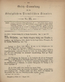 Gesetz-Sammlung für die Königlichen Preussischen Staaten, 1. August, 1883, nr. 21.
