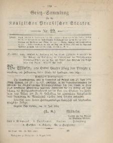 Gesetz-Sammlung für die Königlichen Preussischen Staaten, 15. August, 1883, nr. 22.