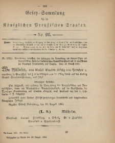 Gesetz-Sammlung für die Königlichen Preussischen Staaten, 29. August, 1883, nr. 26.