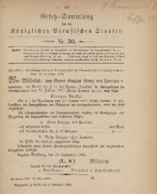 Gesetz-Sammlung für die Königlichen Preussischen Staaten, 1. November, 1883, nr. 30.