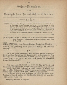 Gesetz-Sammlung für die Königlichen Preussischen Staaten, 10. März, 1882, nr. 5.