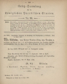 Gesetz-Sammlung für die Königlichen Preussischen Staaten, 12. Mai, 1882, nr. 16.