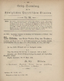 Gesetz-Sammlung für die Königlichen Preussischen Staaten, 12. Mai, 1882, nr. 16.