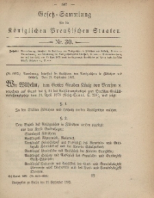 Gesetz-Sammlung für die Königlichen Preussischen Staaten, 27. September, 1882, nr. 30.
