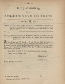 Gesetz-Sammlung für die Königlichen Preussischen Staaten, 6. Oktober, 1882, nr. 31.