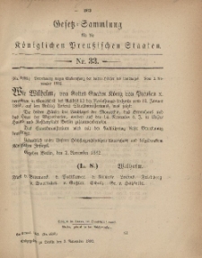 Gesetz-Sammlung für die Königlichen Preussischen Staaten, 3. November, 1882, nr. 33.