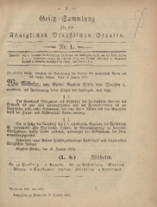 Gesetz-Sammlung für die Königlichen Preussischen Staaten, 25. Januar, 1881, nr. 1.