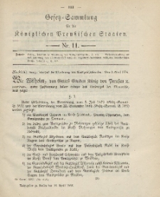 Gesetz-Sammlung für die Königlichen Preussischen Staaten, 16. April 1886, nr. 11.