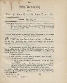 Gesetz-Sammlung für die Königlichen Preussischen Staaten, 5. Mai 1886, nr. 14.