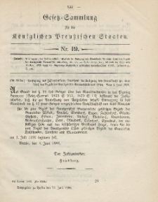 Gesetz-Sammlung für die Königlichen Preussischen Staaten, 12. Juni 1886, nr. 19.