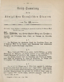 Gesetz-Sammlung für die Königlichen Preussischen Staaten, 1. Juli 1886, nr. 23.