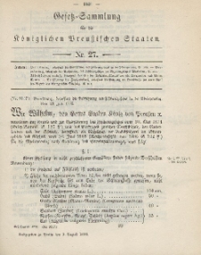 Gesetz-Sammlung für die Königlichen Preussischen Staaten, 3. August 1886, nr. 27.