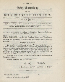 Gesetz-Sammlung für die Königlichen Preussischen Staaten, 3. August 1886, nr. 28.