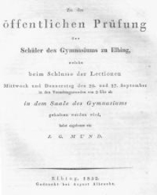 Zu der öffentlichen Prüfung der Schüler des Gymnasiums zu Elbing...