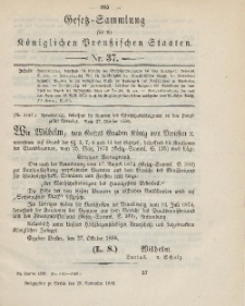 Gesetz-Sammlung für die Königlichen Preussischen Staaten, 20. November 1886, nr. 37.