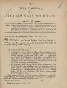 Gesetz-Sammlung für die Königlichen Preussischen Staaten, 7. April, 1881, nr. 13.