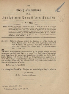 Gesetz-Sammlung für die Königlichen Preussischen Staaten, 18. Juli, 1881, nr. 20.
