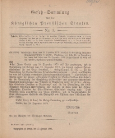 Gesetz-Sammlung für die Königlichen Preussischen Staaten, 12. Januar, 1880, nr. 1.