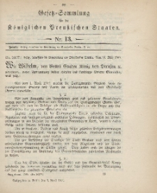 Gesetz-Sammlung für die Königlichen Preussischen Staaten, 3. April 1900, nr. 13.