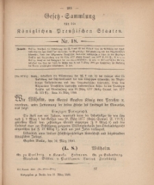 Gesetz-Sammlung für die Königlichen Preussischen Staaten, 31. März, 1880, nr. 18.
