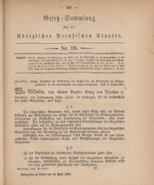 Gesetz-Sammlung für die Königlichen Preussischen Staaten, 19. April, 1880, nr. 19.