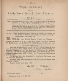 Gesetz-Sammlung für die Königlichen Preussischen Staaten, 28. Mai, 1880, nr. 21.