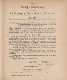 Gesetz-Sammlung für die Königlichen Preussischen Staaten, 4. Juni, 1880, nr. 22.