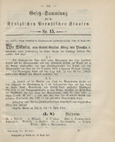 Gesetz-Sammlung für die Königlichen Preussischen Staaten, 19. April 1901, nr. 15.