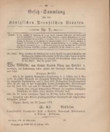 Gesetz-Sammlung für die Königlichen Preussischen Staaten, 19. Februar, 1878, nr. 7.